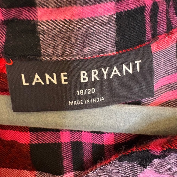 Lane Bryant Plus 18/20 Red Pink Plaid Button Down Tie Front Shirt – Cozy Fall - Picture 4 of 7